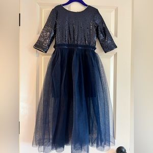 GIRLS size 6 Billieblush navy blue sequin and tulle dress